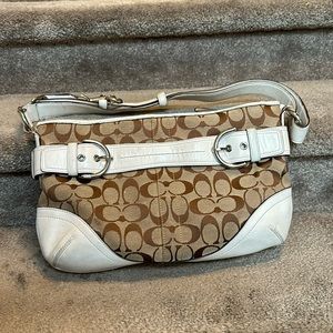 Coach Signature East/West Duffel White Leather Bag with wristlet